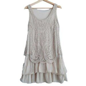Made in Italy Tunic Top Lace & Rufffle Cream Sz 2 Flawed